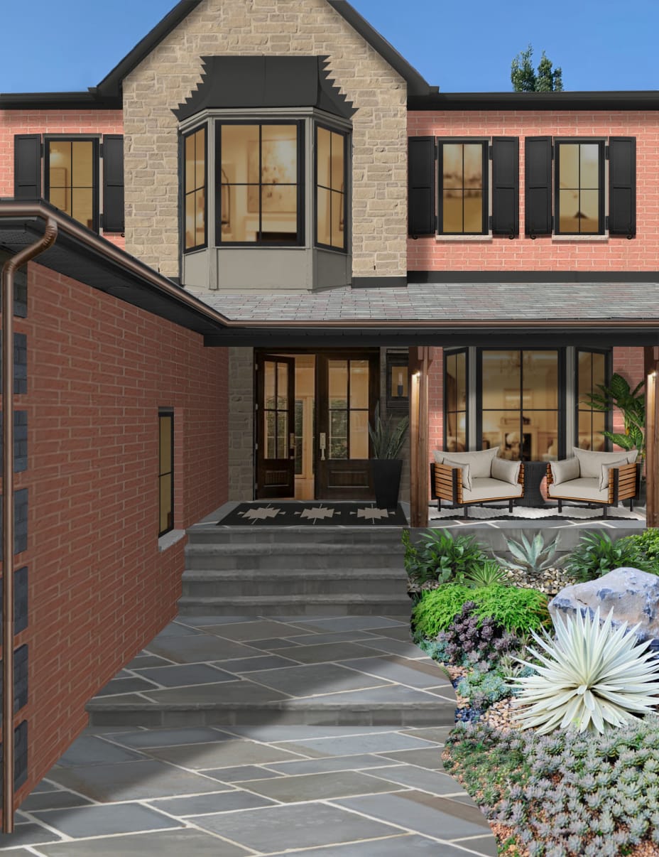 Updated Brick House with Stone Accents in Ontario - brick\u0026batten, image size:928x1206