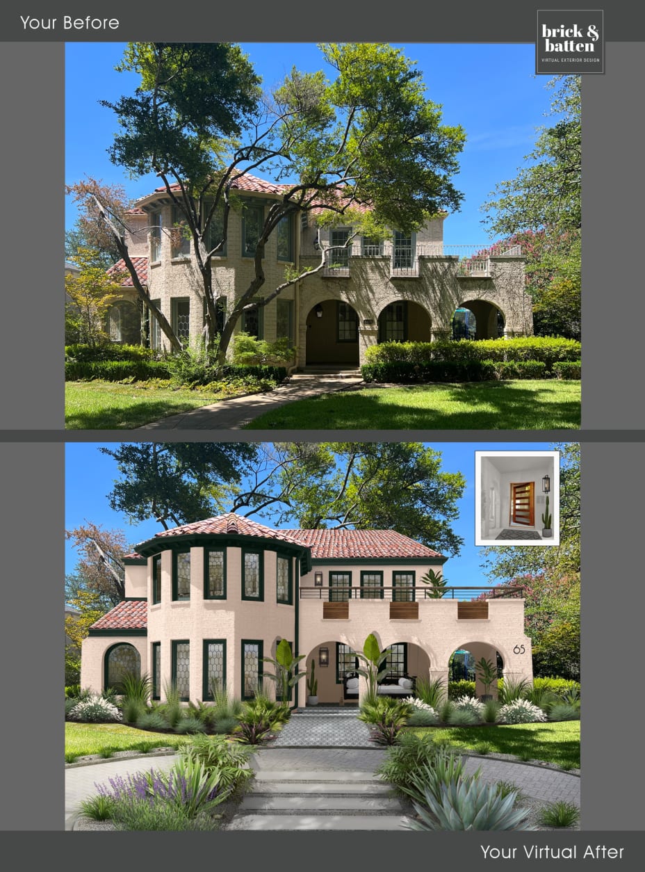 Plan 340042STR: 3-Bed Contemporary Mediterranean-style with Loggia Access  from the Master Bedroom, image size:928x1254