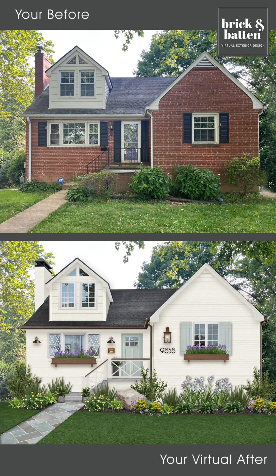 8 Cottage Style Homes with Gorgeous Exteriors - brick\u0026batten, image size:928x1600