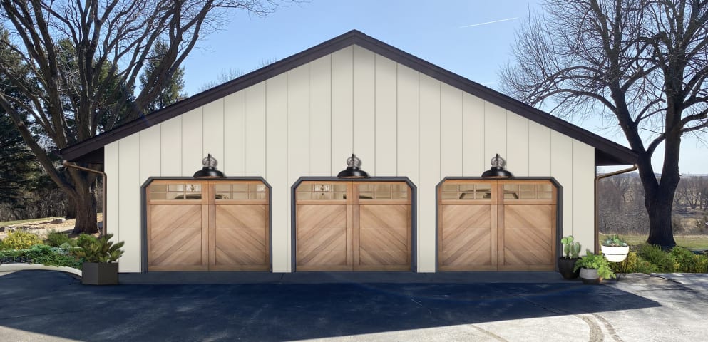 The three-stall garage of a modern farmhouse