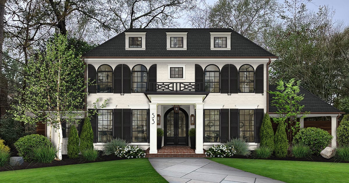 White Brick House Black Shutters