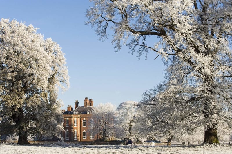 Iscoyd park hotel covered in snow
