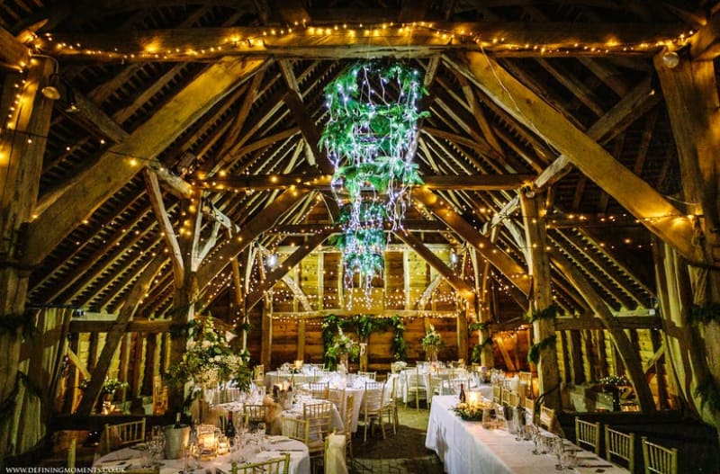 Inside of the stunning and inspiring Gildings Barns wedding venue in Surrey, UK