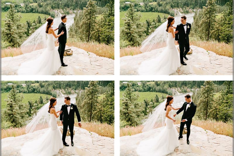 Bridebook.co.uk- bride taps groom on the shoulder and he turns around