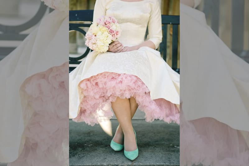 bridebook.co.uk bride with light blue wedding shoes