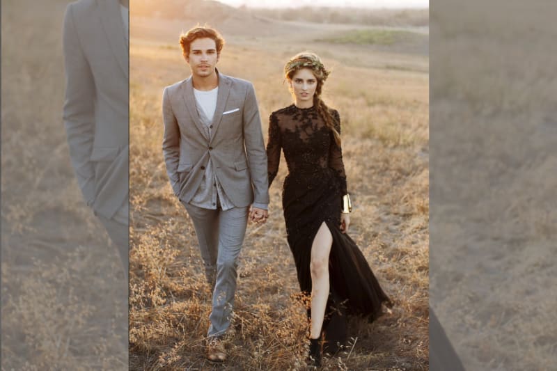 bridebook.co.uk wedding couple with a black wedding dress