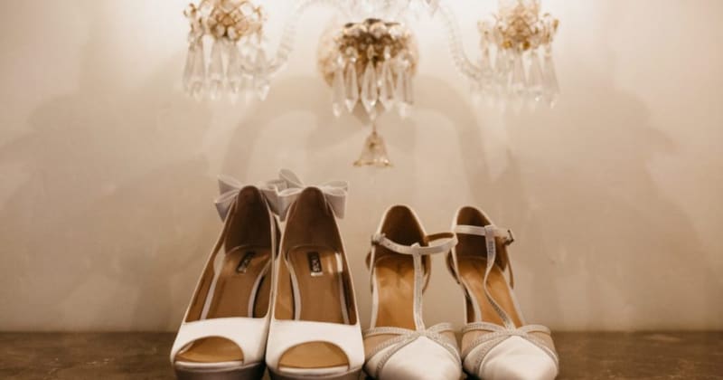 Image of wedding shoes. Two white high heels