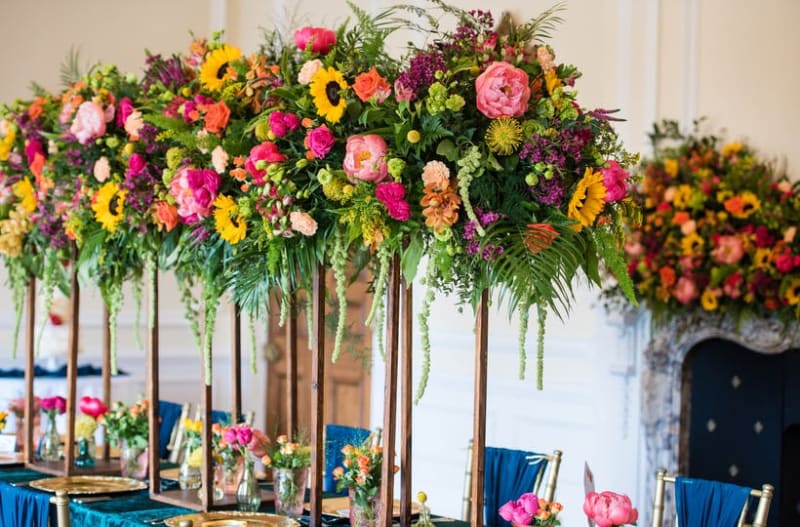 Woodland floral centrepiece at wedding table