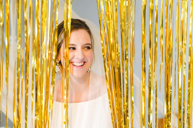 Faye smiling on her wedding day