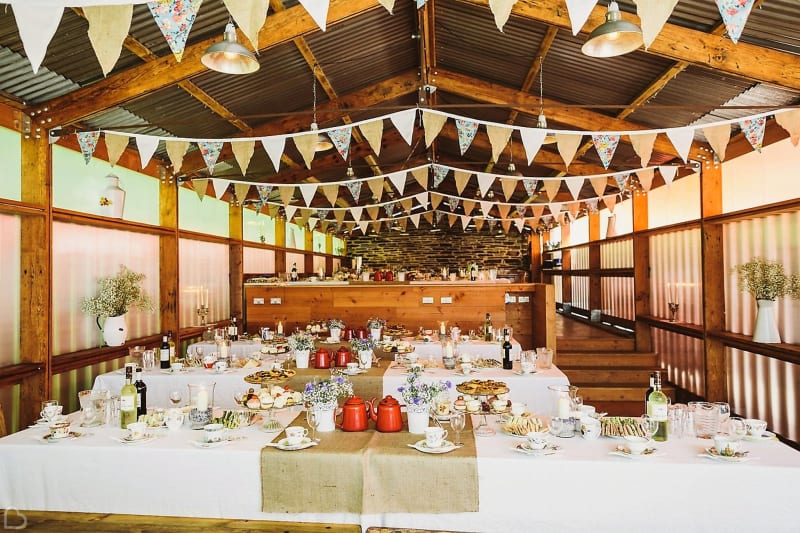 wedding lunch set up at Fforest.