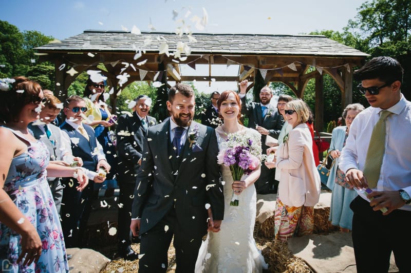 Happy couple confetti shot at Knightor Winery