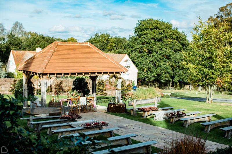 Outdoors wedding ceremony set up at warren estate.