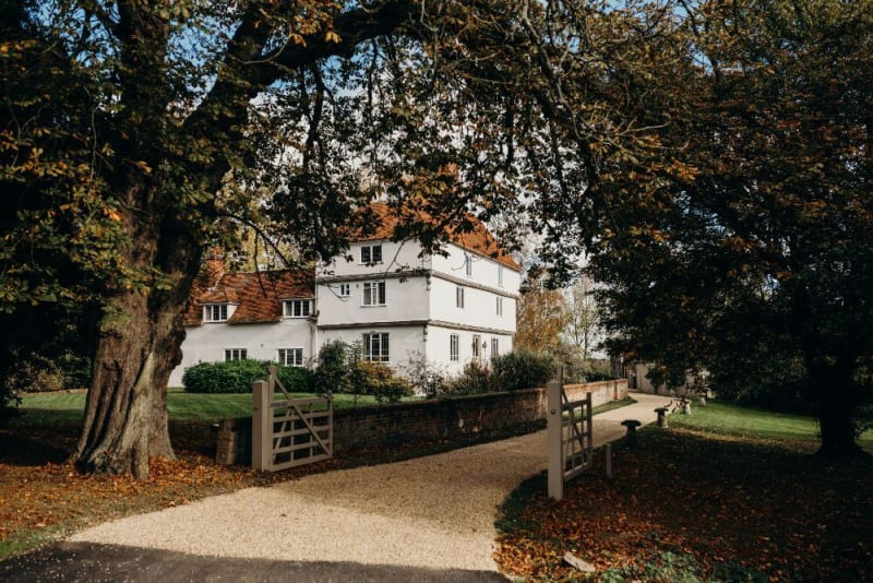 A big white farmhouse.