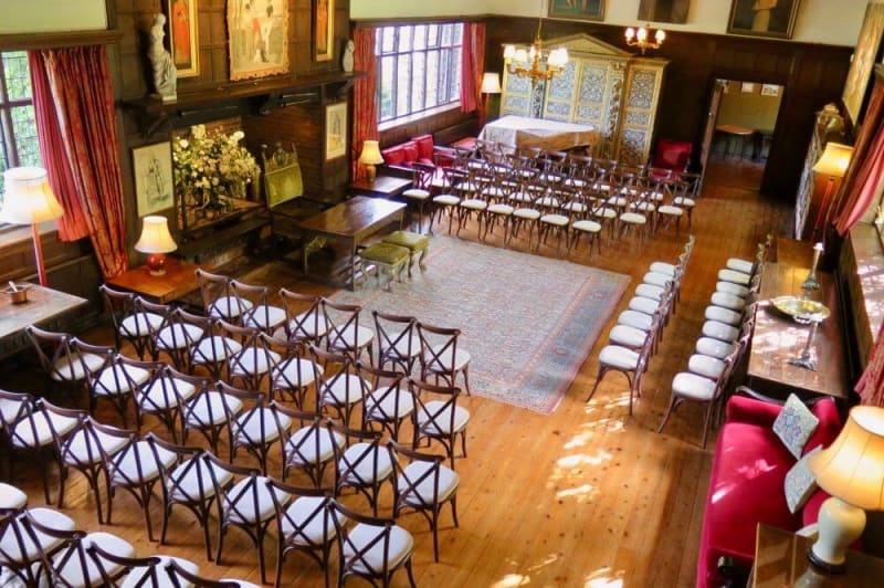 An antique room set for a civil ceremony.