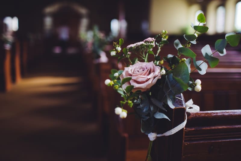 wedding florals in church