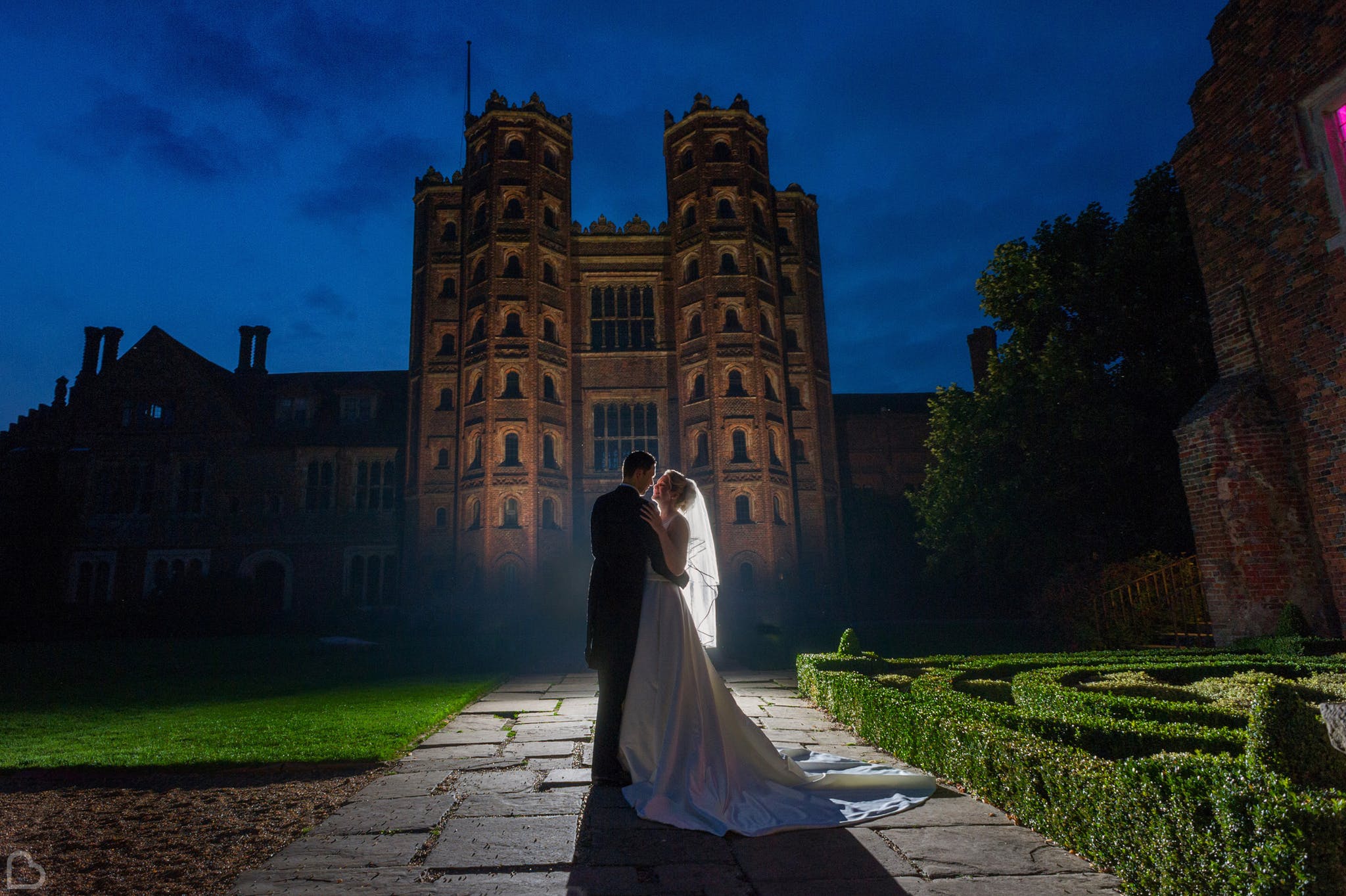 layer marney tower at night