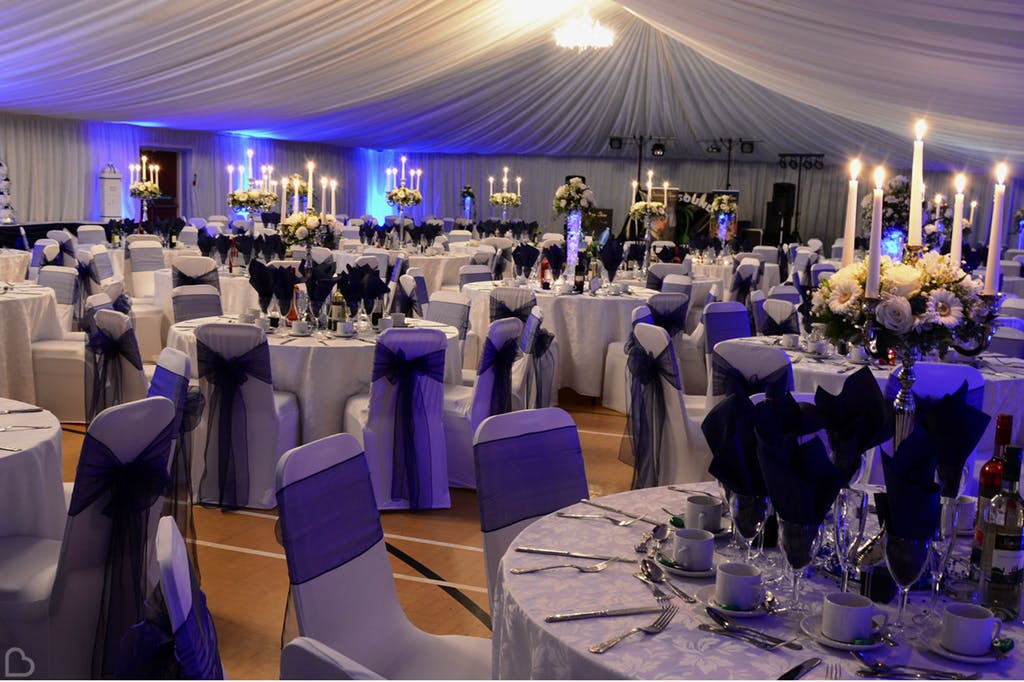 Purple themed wedding at Lordswood Leisure Centre.