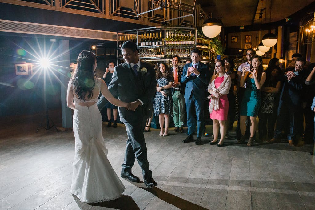 newlyweds first dance at the oyster shed.