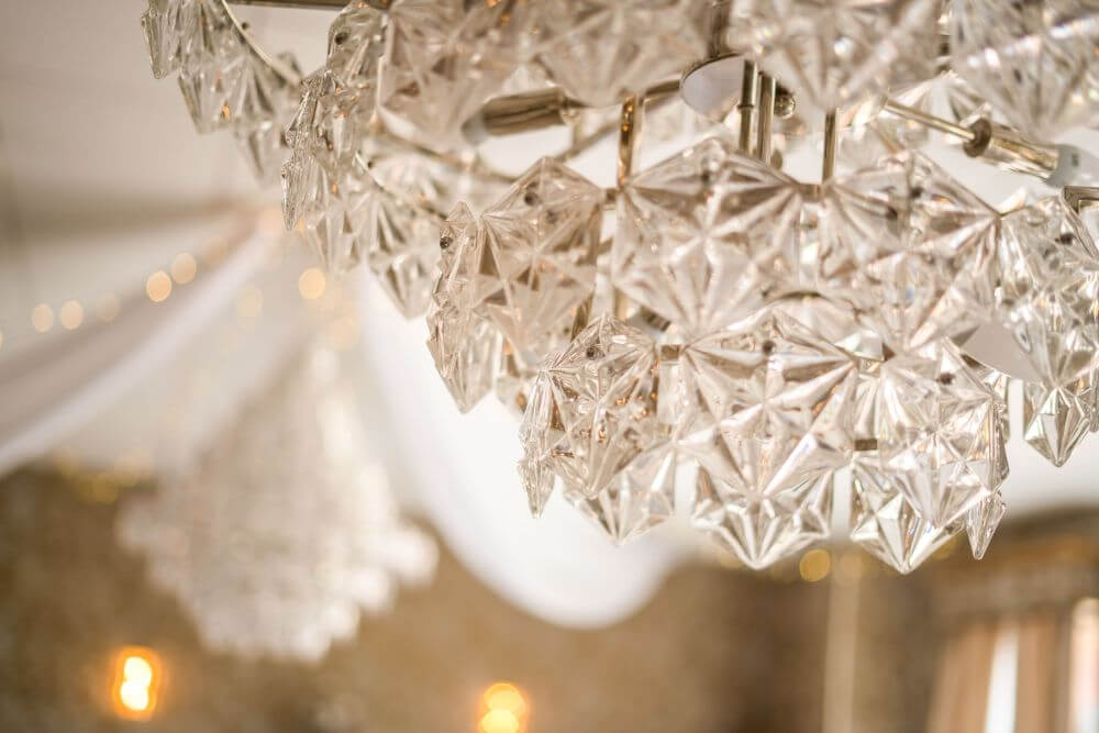 Close up picture of a chandelier.