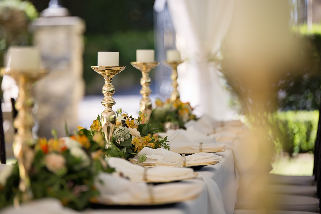 Candles wedding decorations as centrepiece of wedding table