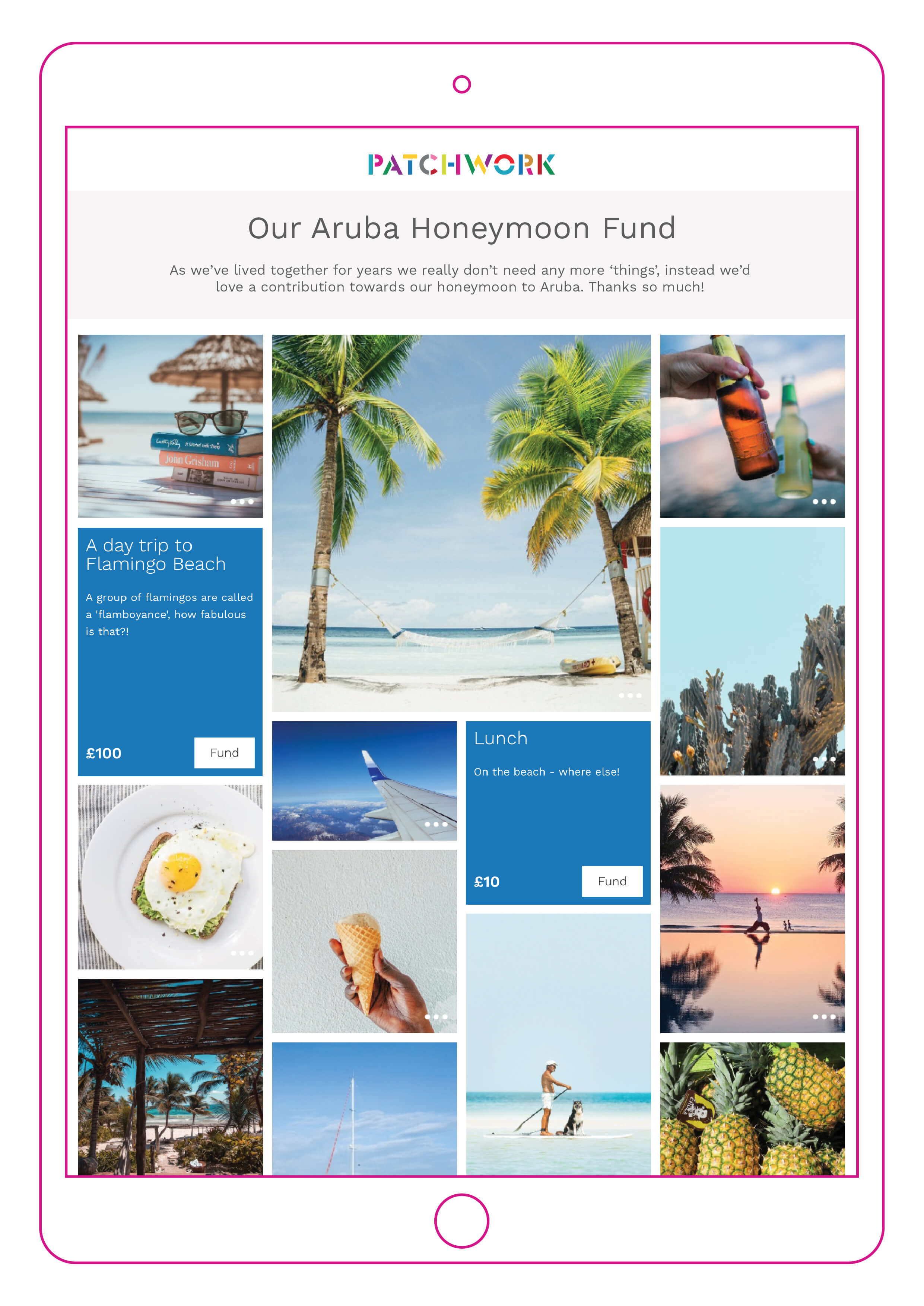 Patchwork Aruba honeymoon fund