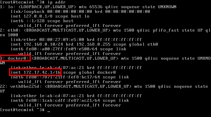 Docker0 IP address, source: tecmint.com
