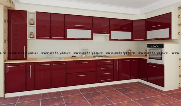 Кухня на заказ (МДФ) Бордовый