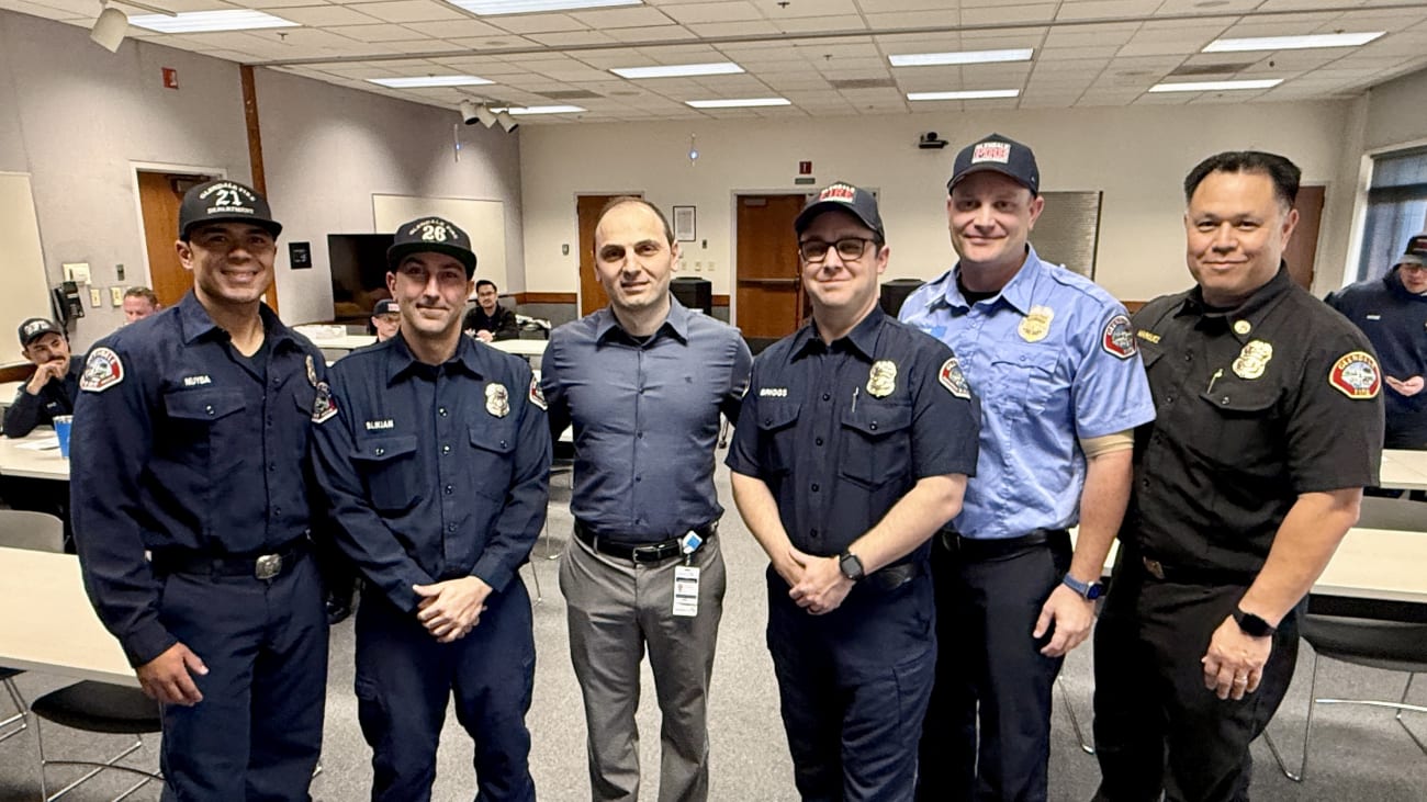 Dr. Tigran Khachatryan (third from left) with members of the Glendale Fire Department