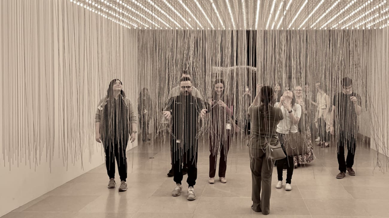 In one session of the Art of Neurology program, UT Southwestern neurology residents walk through the immersive work Vagalume by Valeska Soares at the Dallas Museum of Art (DMA). The program teaches residents new observational skills from visual and literary art perspectives.