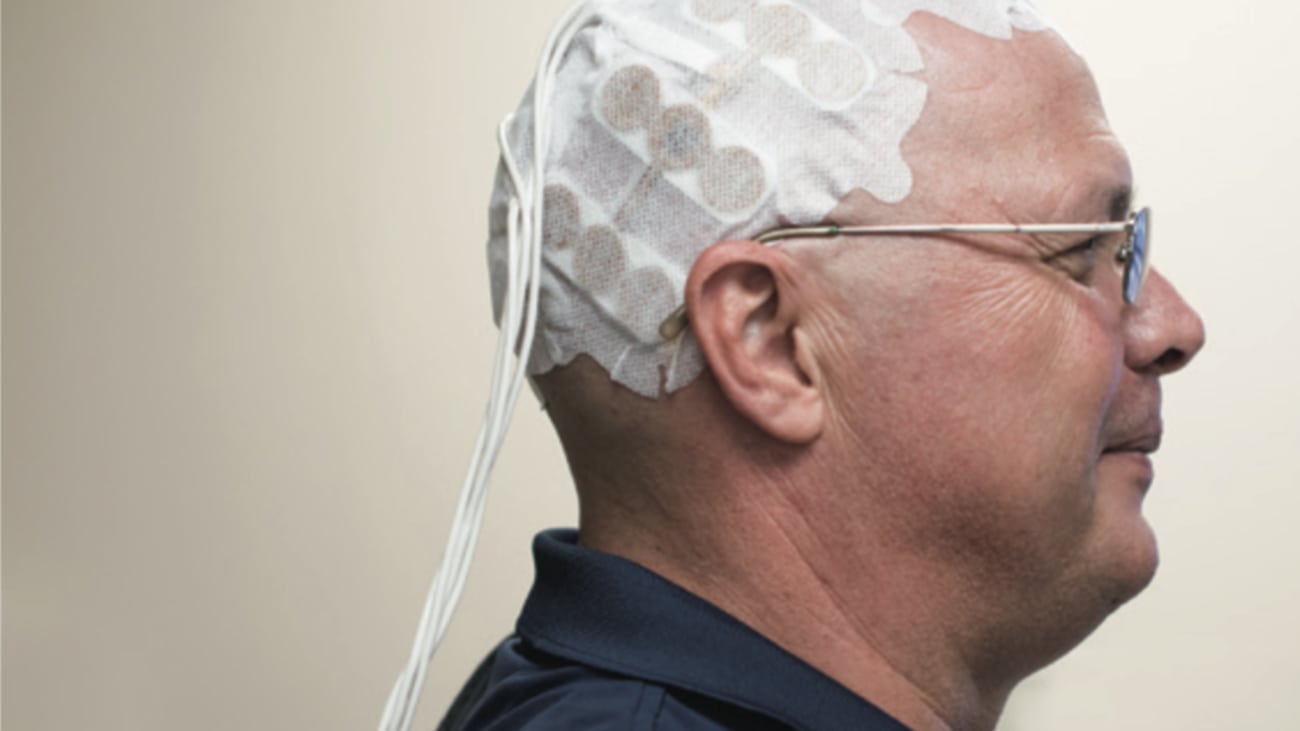 A patient being treated with tumor treating fields.