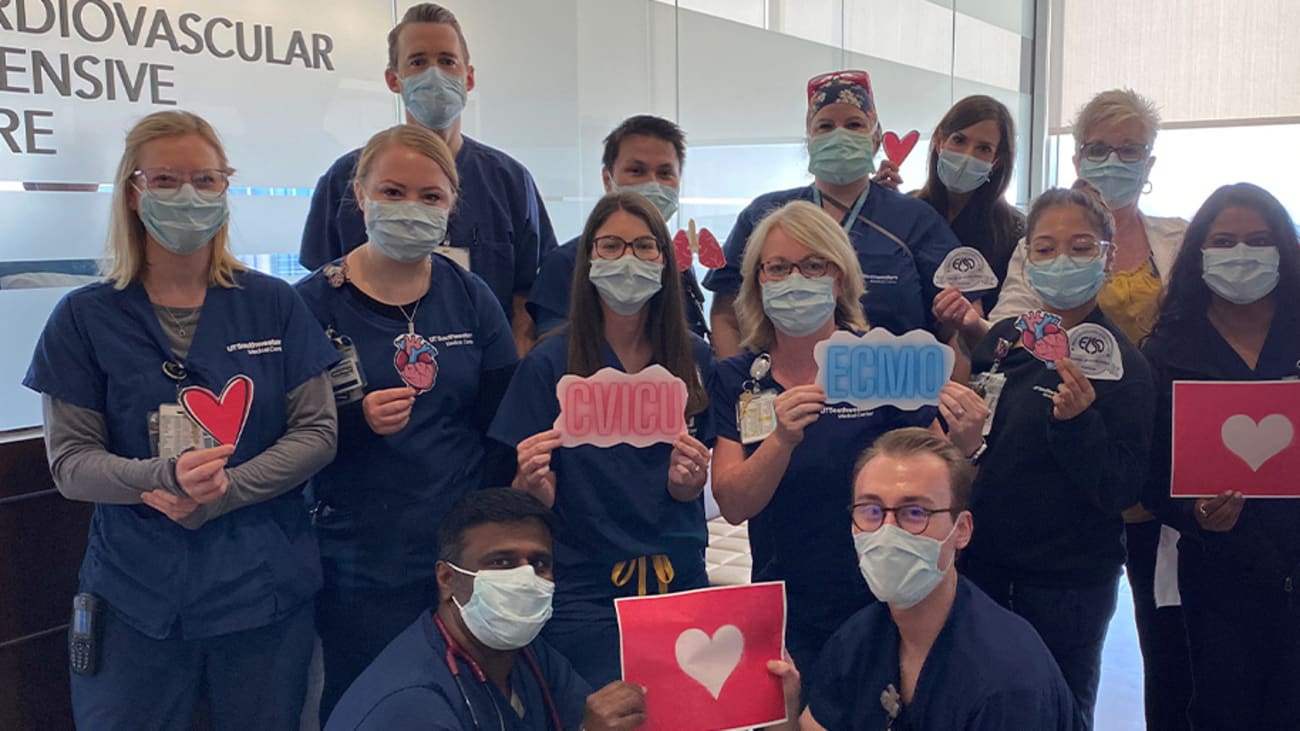 The ECMO team photographed outside the ICU at William P. Clements Jr. University Hospital.