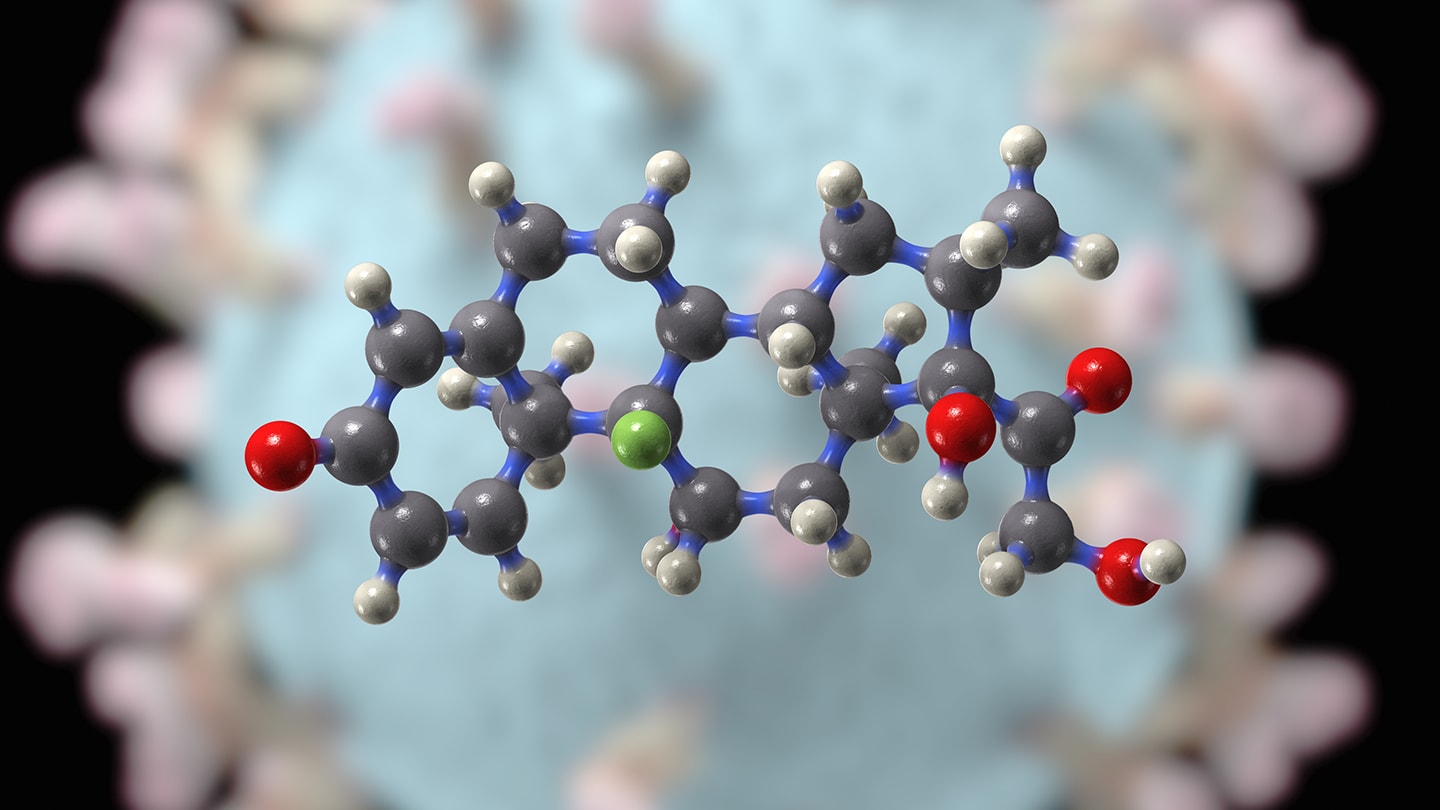 Molecular model of a drug compound.