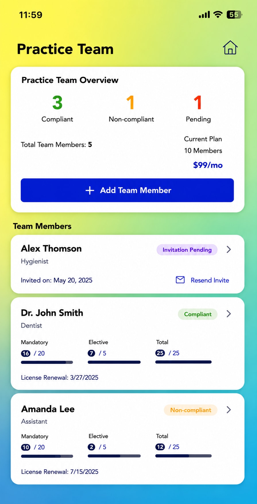 Dental CE Manager team management