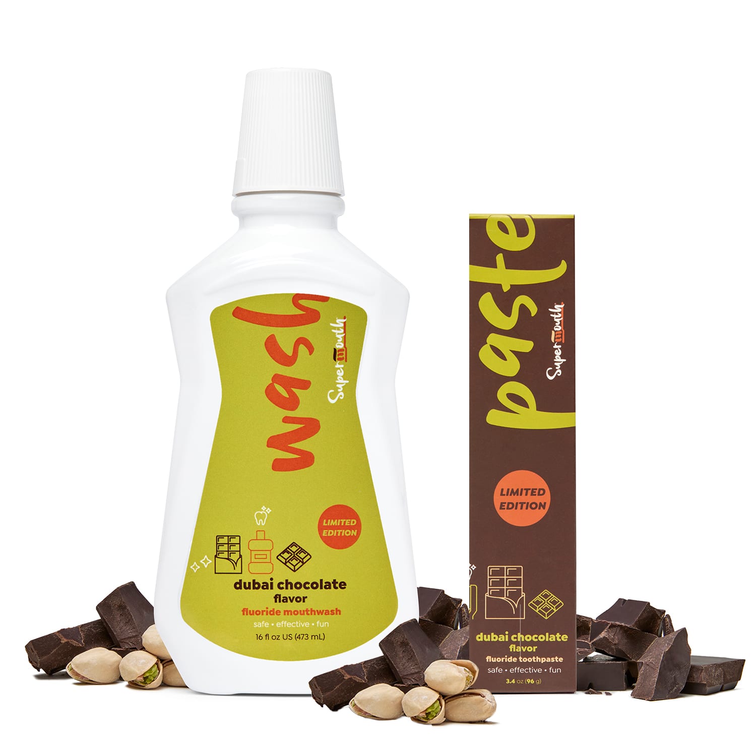 SuperMouth Dubai Chocolate Toothpaste and Mouthwash
