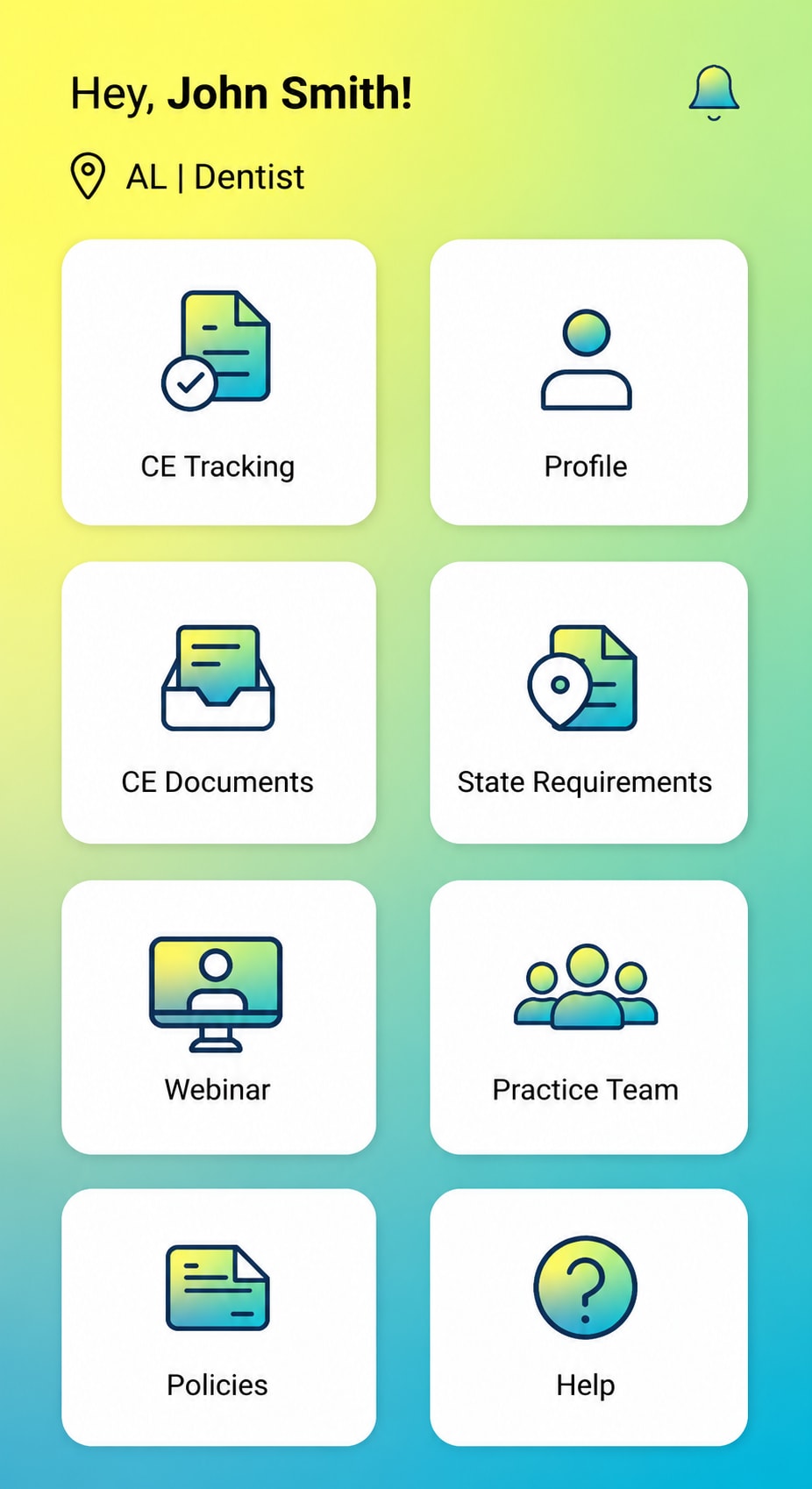 Dental CE Manager home screen