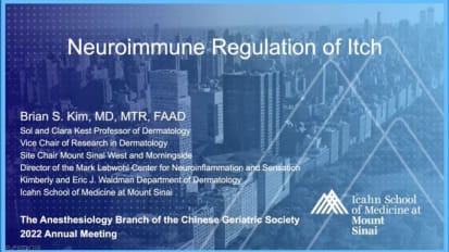 “Neuroimmune Regulation of Itch" presented by Brian S. Kim, MD, MTR, to the Anesthesiology Branch of the Chinese Geriatric Society 2022 Annual Meeting