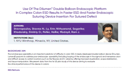 Case Study: Use Of The Dilumen™ Double Balloon Endoscopic Platform In Complex Colon ESD Results In Faster ESD And Faster Endoscopic Suturing Device Insertion For Sutured Defect