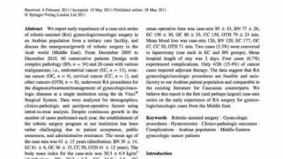 Robotic-assisted gynecologic/oncologic surgery: experience of early cases in a Saudi Arabian tertiary care facility