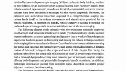  Robotic pelvic and aortic lymphadenectomy for gynecologic malignancies – one approach