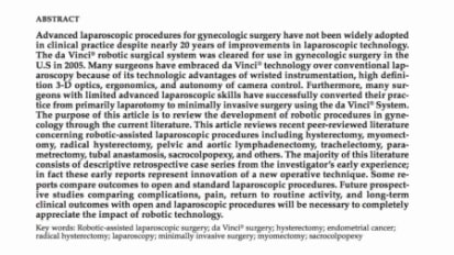 ROBOTIC SURGERY IN GYNECOLOGY