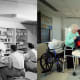 Photos show occupational therapy at The Johns Hopkins Hospital in 1960 (left) and in 2017.