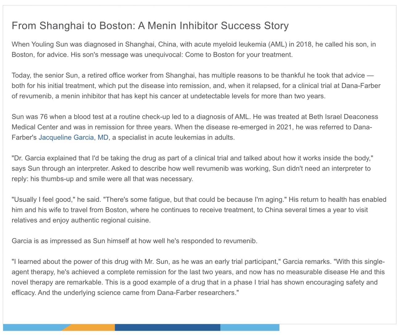 From Shanghai to Boston: A Menin Inhibitor Success Story