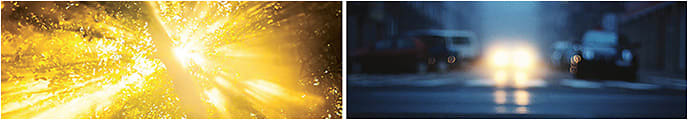 Figure 2. Examples of glare sources—sunlight and car headlights.