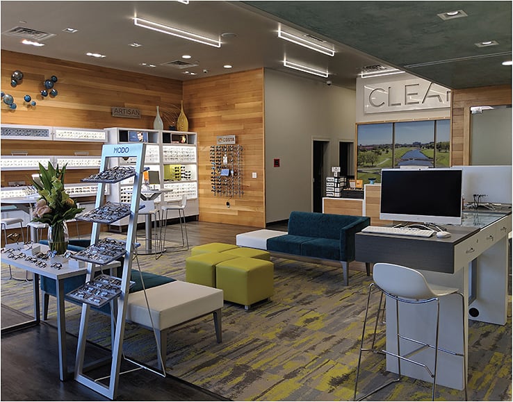 The organized and orderly optical area of Clear Eye Associates + Optical.