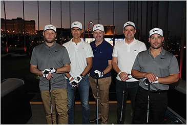 Marchon celebrates the Nike Vision Spring 2018 sunglass collection with an event at TopGolf. From left to right: Daniel Leonardi, Nicola Zotta, Thomas Burkhardt, Andy Skitmore, and Stephen Tripi 
Courtesy of Marchon Eyewear, Inc.