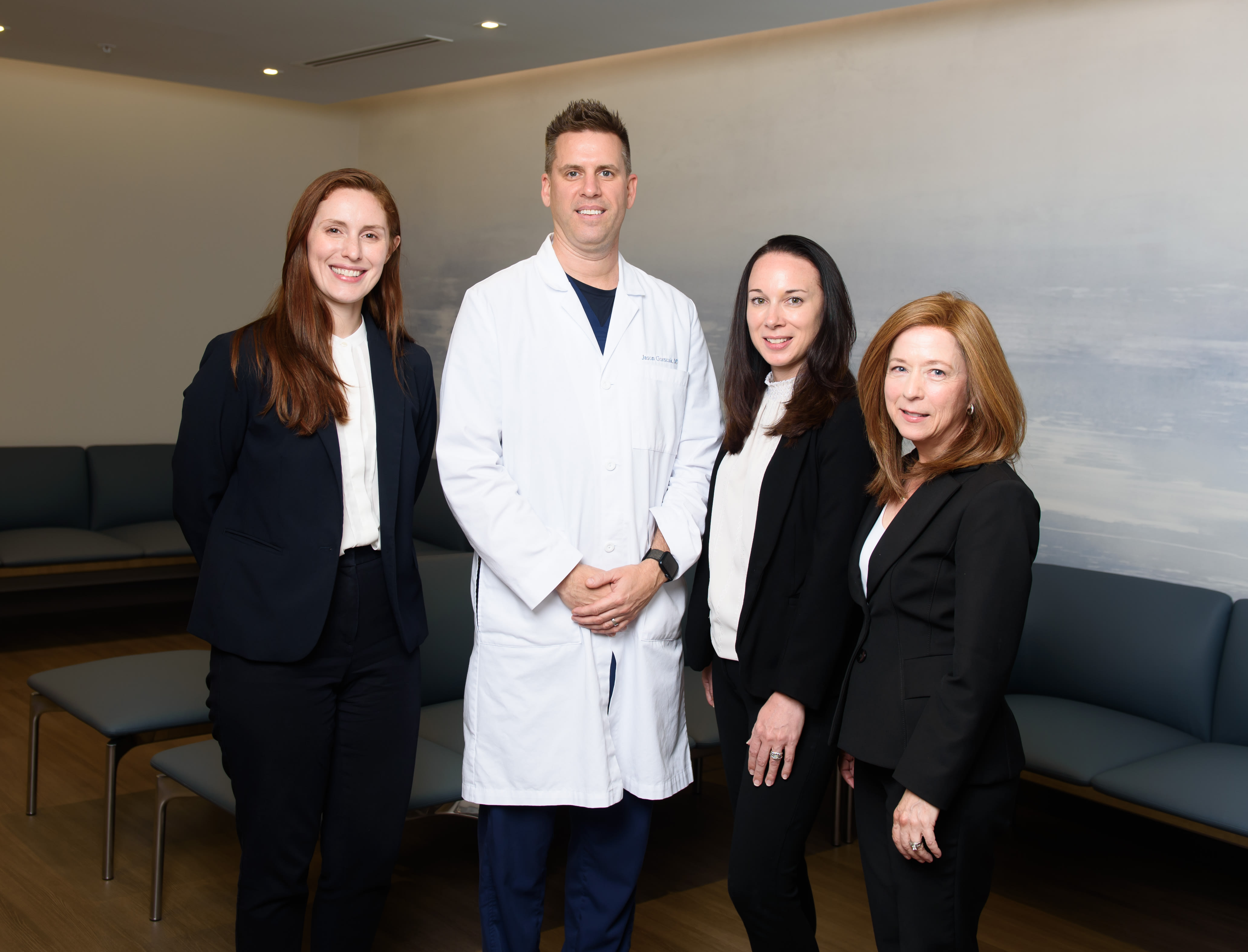 The leadership team of See Vision Eye Institute (from the left) Leylan LeCompte, Jason Gorscak, MD, Jamie Marsh, RN, and Myra Cherchio, CEO, are closely aligned to create a culture centered on patient connection and trust.
