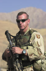 An Army Ranger wears his Wiley X SG-1 protective eye armor.