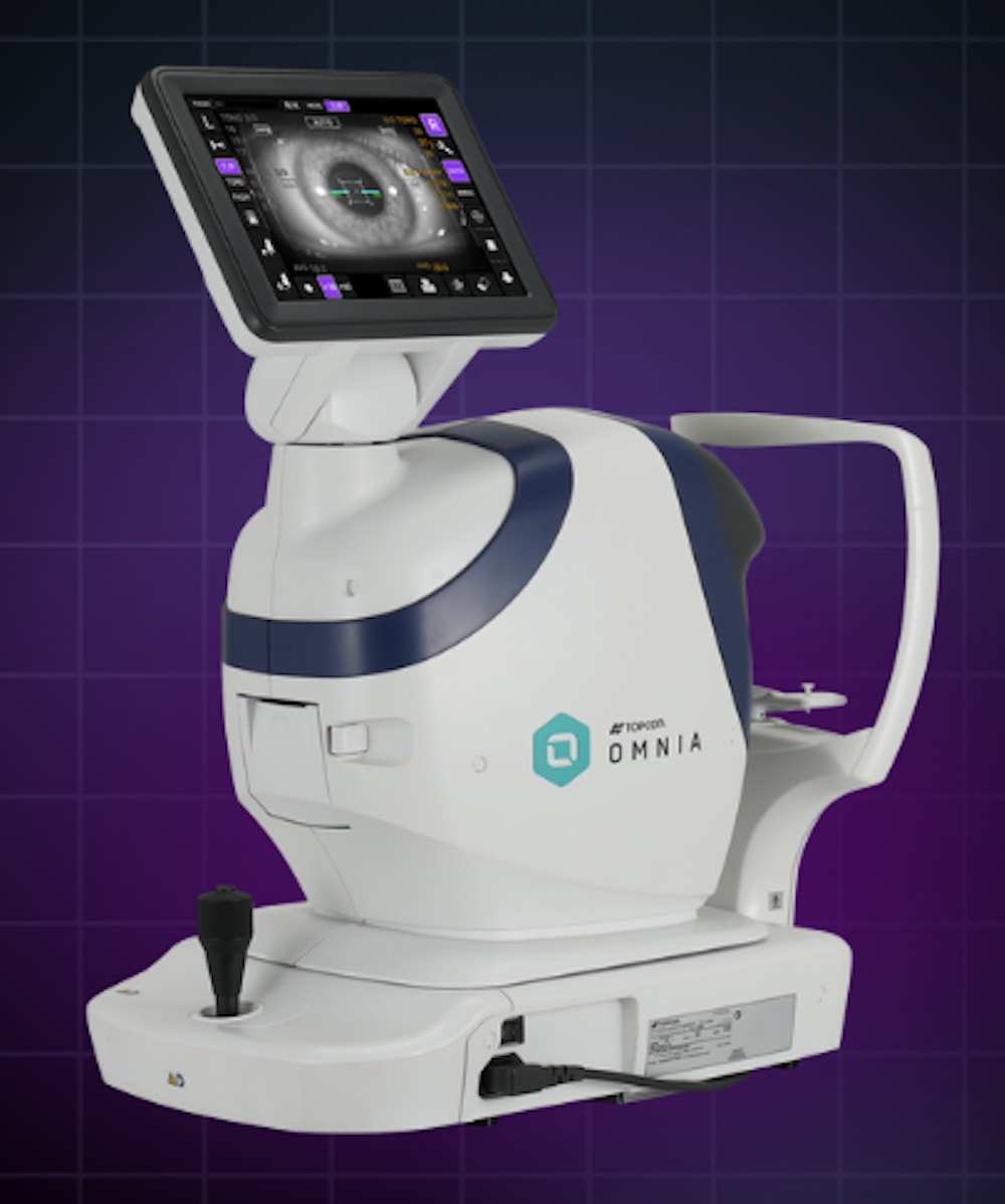 Omnia is a fully automated 4-in-1 pretesting solution that integrates objective refraction, keratometry, tonometry, and pachymetry into a single device.