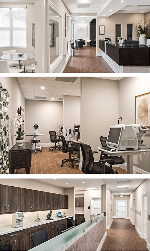 Not your father’s eye-care practice: The reception and counseling lounges as well as the testing area are modern, attractive and distinctly non-medical in feel.