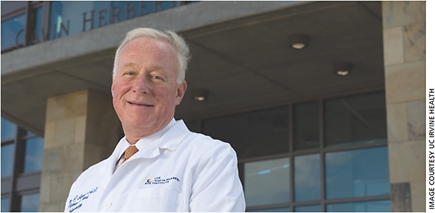 Roger F. Steinert, MD, pictured here outside the Gavin Herbert Eye Institute, at University of Calirfornia at Irvine. California